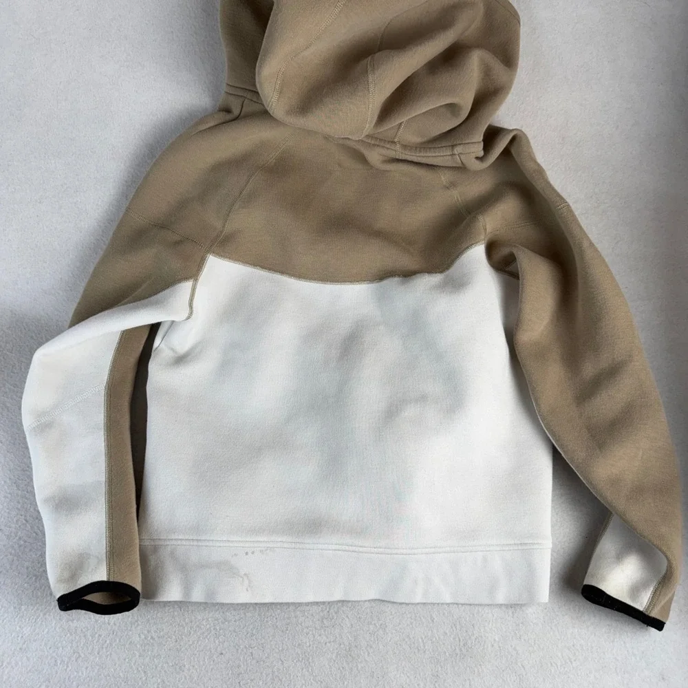 Nike Tech Fleece Full Zip Hoodie Kids XL Khaki White Colorblock CU9223-247